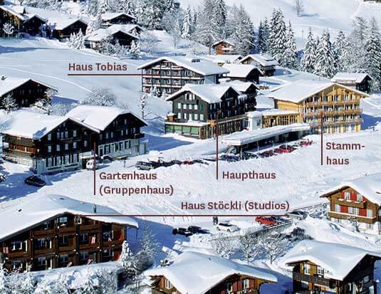 Overview area, buildings and rooms in Hotel Hari in Adelboden